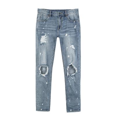 China HUNTW Breathable Paint Splatter Custom Design Distressed Skinny Ripped Mens Jeans Denim Pants For Men for sale