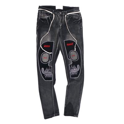 China 2020 fashion high quality men's skinny jeans high quality color men's denim jeans breathable skull HUNTW fashion high street for sale