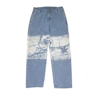 China HUNTW Hip Hop Ink Washed Retro Loose Straight Print Jeans Fashionable QUICK DRY Casual Jeans Men for sale