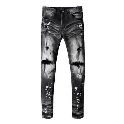 China HUNTW Breathable Custom Pants Men Feet Knee Hole Skinny Ripped Jeans Streetwear Fashion Mens Jeans for sale