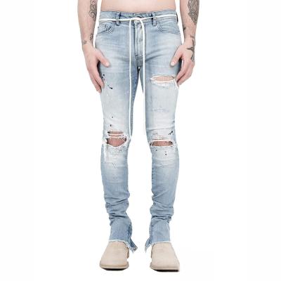 China HUNTW Whosale OEM Breathable Custom Blue Men's Skinny Ripped Jeans for sale