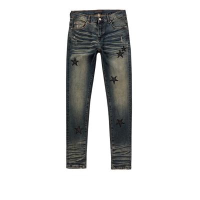 China Hot Selling High Quality Custom Made HUNTW Men's Jeans Classic Skinny Embroidered Pants For Stylish Men for sale