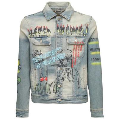 China HUNTW breathable customized blue carnival graffiti print denim jacket for men for sale