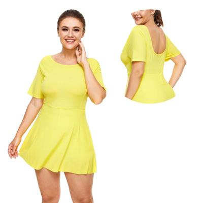 China Sports 2021 High Waist Gymnastic Suit Tennis Dress Breathable Quick-drying Customizable Yellow High Stretch One-Piece Skirt for sale