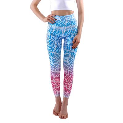 China Wholesale Breathable Gym Yoga Gaiters Pants Women High Waist Gradient Print Peach Hip Sports Fitness Pants Women for sale