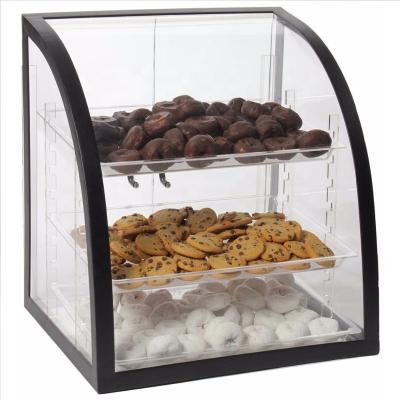 China Removable 3 Trays Advertising With Black Frame Clear Acrylic Bread Cake Pastry Bakery Display Rack for sale