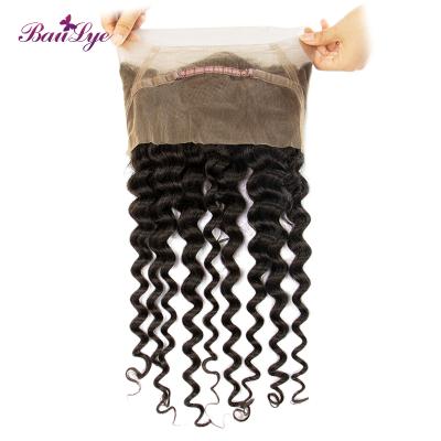 China 100% Raw Indian Hair 360 Deep Loose Bleached Knots Lace Frontal Loose Deep Frontal Closure for sale