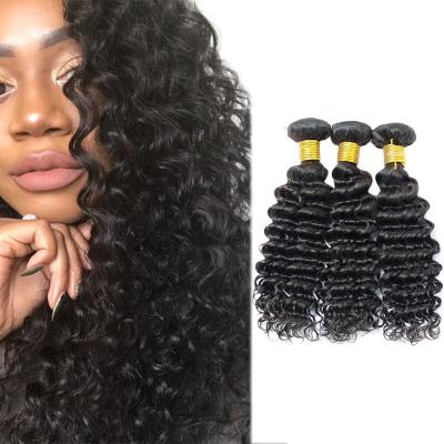 China Peruvian Deep Wave Human Hair Bundles Weave Hair Extensions 100% Natural Black for sale