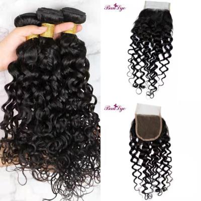 China Natural Brazilian Virgin Curl Water Mink Wave 10a Virgin Human Hair 3 Bundles With Lace Closure for sale