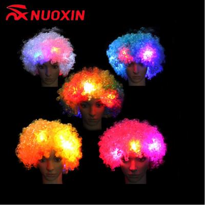 China Wholesale Hot Selling Football Fans Afro Wave Cheering Curly Hair Light Short Led Wig for sale