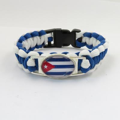 China Cute Cuba National Flag Black Pattern Bracelet Black Leather Rope Bracelet for sale