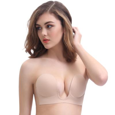 China WB018 V Shape Lift Up Silicone Invisible Plunge Strapless Self Adhesive Deep Breathable One Piece Breast U Free Bra WB018 for sale