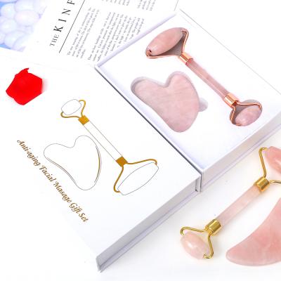 China Wrinkle Remover Drop Shipping Hot Selling Natural Rose Quartz Jade Roller For Face Tool Double Side Anti Aging Skin for sale