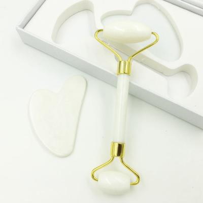 China OEM Jade Stone Facial Anti Aging High Quality Wrinkle Remover Welded Jade Roller For Face Massager Natural White for sale