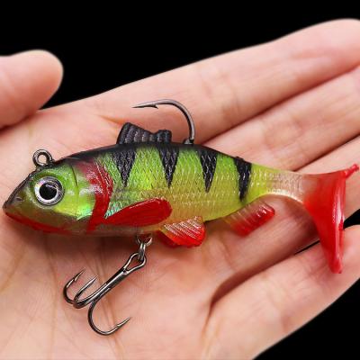 China New Rubber Soft Groundbait With Lead 85mm Sea Fish 16.9g Lures Fishing Tackle T Hook T Hook Strong Triple Tail Soft Bass Fishing Lure for sale