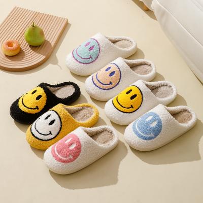 China Breathable Happy Smile Face Slippers Soft Plush Lightweight House Slippers Couples Slides Home Slippers Holiday Gift for sale