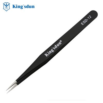 China Kingsdun Unrated 12 Stainless Steel ESD Fine Tip Tweezers Anti-static Anti-magnetic Cleanroom Tweezers for sale