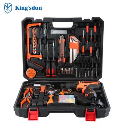 China Kingsdun 102pcs Machine Tools Set Electric Drill Combo Power Tool Box For Woodworking 12V Drive Impact Electric Drill Set KS-882102 for sale