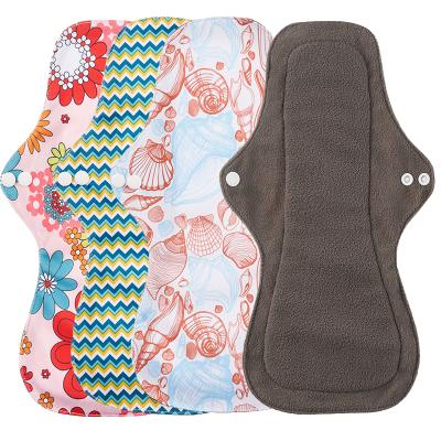 China Breathable Bounippy Terry Charcoal Bamboo Cloth Menstrual Pads Heavy Reusable Overnight Sanitary Pads for sale