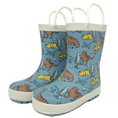 China Fashion Trend Waterproof Kids Rain Rubber Easy Pull On Handles Insulated Customized Baby Blue Rain Boots for sale