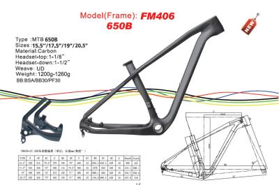 China 27.5 ( 650b ) Stiff Carbon Mountain Bike Frame 15.5” 17.5” 19” 20.5” FM406 for sale