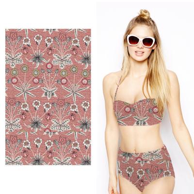 China Custom Stretch Polyester Stretch Rose Print Swimsuit Fabric For Bikinis Swimwear Bra Underwear for sale