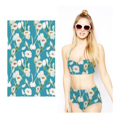 China Hot Selling High Quality Stretch Polyester Spandex Hot Selling Custom Swim Blue White Digital Printed Eco Friendly Fabric for sale