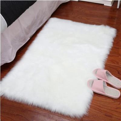 China 2021 Modern Hot Selling Faux White Rugs For Bedroom Floor Sheepskin Fur Area Rugs Super Soft Rectangle Bedside Shaggy Plush Mat for sale