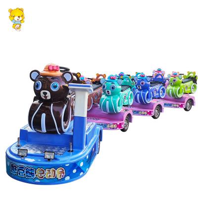 China Fiberglass Shopping Mall Amusement Park Electric Trackless Train Cute Bear Carousel Train With Five Trolley Outdoor Child Train for sale