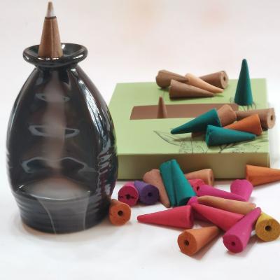 China Chinese Incense Backflow Incense Cone Natural Colorful Essential Dipped Incense Burn Cone for sale