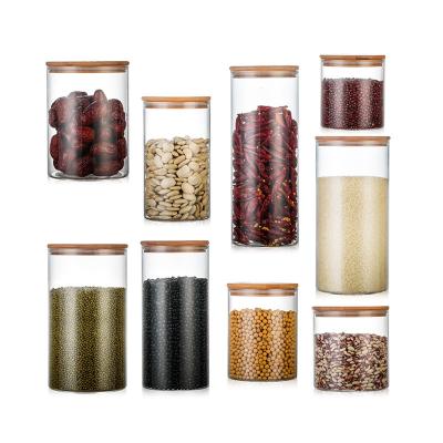 China Hot Selling High Freshness Preservation Borosilicate Glass Food Storage Jar With Bamboo Lid for sale