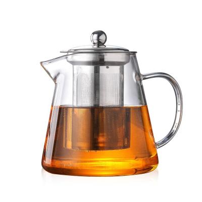 China Viable Design Classic Clear Glass Teapot Borosilicate Tea Coffee Heat Resistant Pot for sale