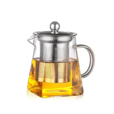 China Handblown Borosilicate Glass Sustainable Heat Resistant Teapot With Stainless Steel Infuser for sale