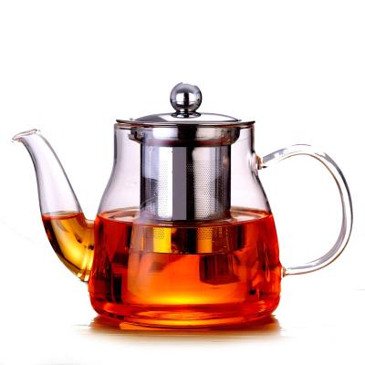 China Borosilicate Glass 600ml Sustainable Heat Resistant Teapot With Stainless Steel Infuser for sale