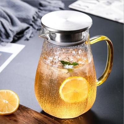 China Sustainable Hot Sale High Borosilicate Hot Water Pitcher Beverage Jug With Filter Lid for sale