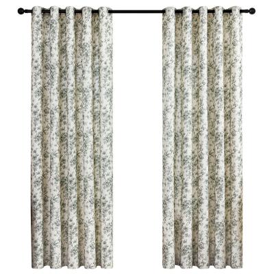 China Printed Green Printed Light Reducing Linen Curtains Pencil Sketch Style Floral Panels Suitable for Spring and Summer for sale