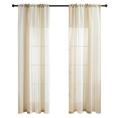 China Beige Translucency Stripe Textured Sheer Light Filtering Semi Provide Grommets Superior Bedroom Window Privacy Sheer Translucent Light Filtering Drapes for sale