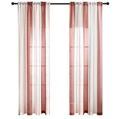 China Pink Translucency Stripe Textured Sheer Light Filtering Semi Provide Grommets Superior Bedroom Window Privacy Sheer Translucent Light Filtering Drapes for sale