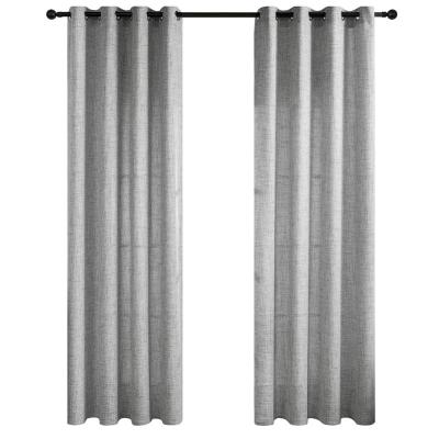 China Translucency Gray Linen Sheer Curtains With Dark Rod Pocket Semi Sheer Curtain drapes linen textured window curtains for living room for sale