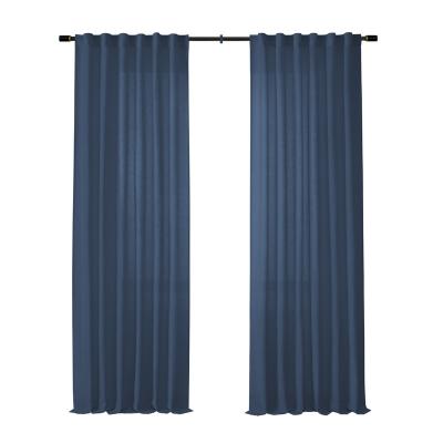 China Modern Blue Sheer Linen Curtains For Living Room Semi-Sheer Vertical Grommet Trim Privacy And Light Linen Sheer Drapes For Bedroom for sale