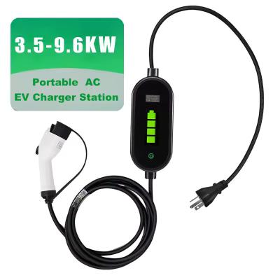 China 3.5KW 9.6KW Cargador portátil de baterías de automóviles eléctricos 16A 40A EVSE Sae J1772 Tipo 1 en venta