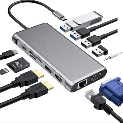 China FOR Laptop Expend Aluminum Triple Ports 12 Ports Display USB Type C Hub With 2 HD-MI 10Gbps To USB C Hub Dock Dual HD-MI 12 In 1 USB Hub vs for sale