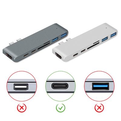 China Charging+Data Transfer+Video Output 7 Port Type C Adapter With PD Power Supply Charging For Laptop for sale