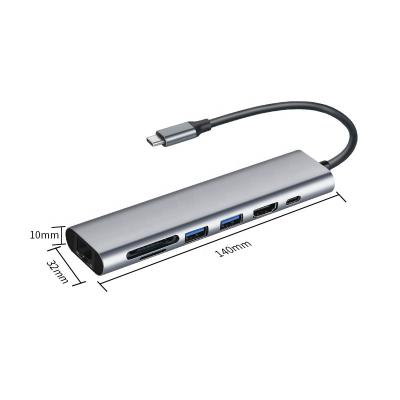 China FOR laptop spend ports aluminum alloy usb c hub multiport 7 in 1 with card reader hdtv e 4k hd usb3.0 gigabyte palladium 100w ethernet rj45 1000mbps for sale