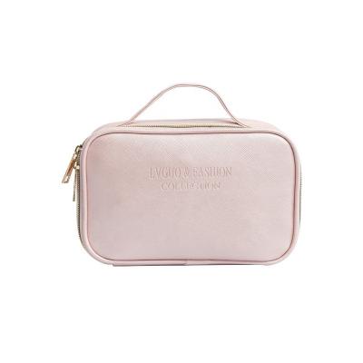 China Lady Soft Leather Zipper Cosmetic Bag Waterproof Leather Cosmetic Bag Makeup Bag for sale