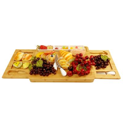 China Sustainable hot sale christmas square wooden bambo charcuterie cheese board gift set knife serving tray for sale