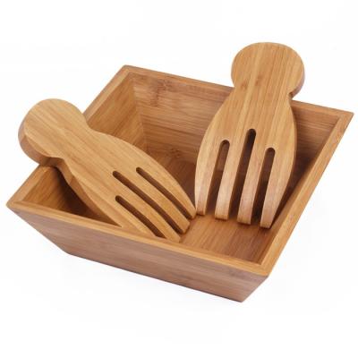 China Sustainable eco-friendly rectangle kitchenware wood salad fruit bowl bamboo fiber salad bowl mix bowl set with servers set for sale