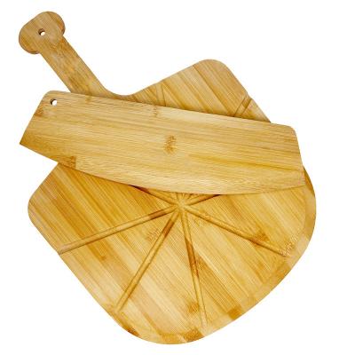 China Sustainable kitchen charcuterie cheese pizza peel paddle serving cutting chopping board cutter acacia bamboo wooden pizza board with handle for sale