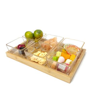 China Sustainable chrismas gift party kitchen clear glass bowls nuts fruit wood bamboo snack candy serving tray for sale