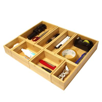 China Bathroom home office 8 pcs jewelry toy cosmetic case  makeup drawer desk organizer box bin set bamboo wooden storage boxes for sale